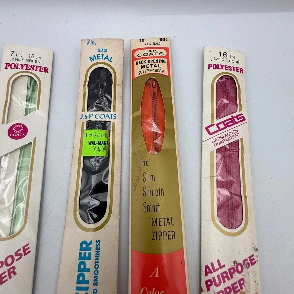 Vintage Coats & Clark Zippers Lot of 8 Mixed Colors Sizes 7 16 18 Inch Metal
